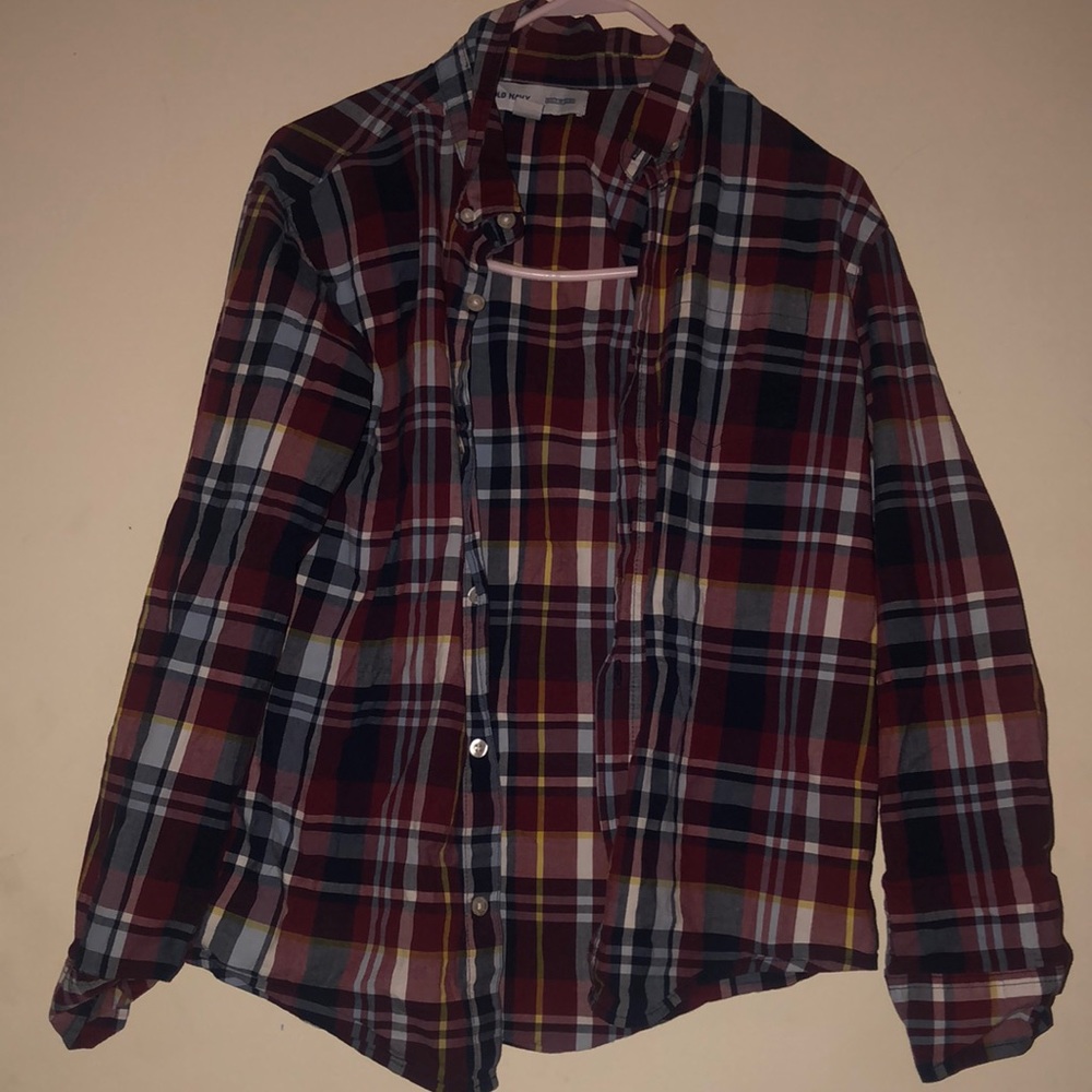 Old navy button up shirt multi colored 14/16boys